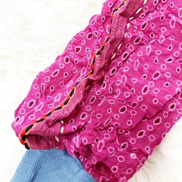 Anthropologie Bl-nk London Pullover Blouse S Pink Contrast Eyelet Puff Sleeve - Picture 7 of 13